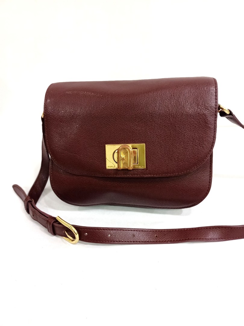 Furla 1927 Burgundy Red shoulder, Women's Fashion, Bags & Wallets