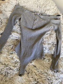 grey off shoulder body suit
