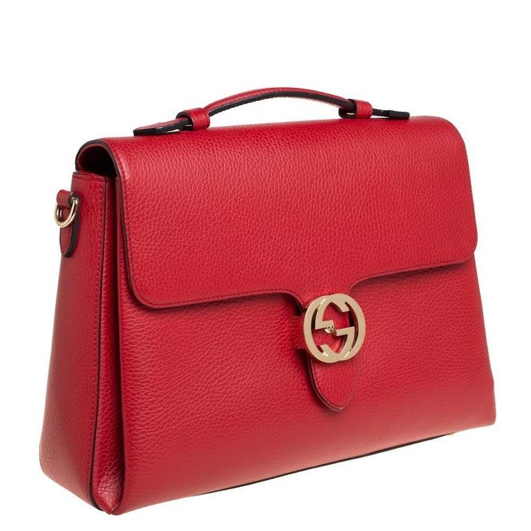 Last 2 days 11.11 Sale Gucci Red Leather Dollar Interlocking G Top Handle Bag