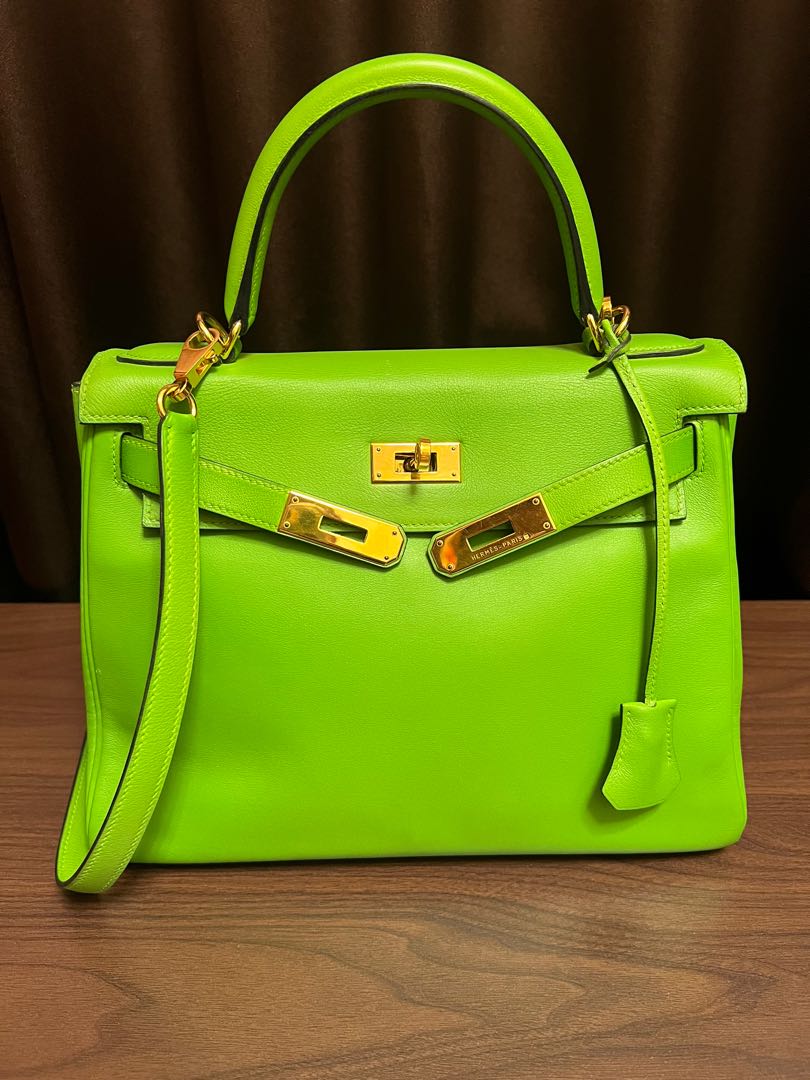Pre-owned Hermes Birkin Hss 25 Bag Lime / Kiwi Palladium Hardware Chevre  Leather In Yellow