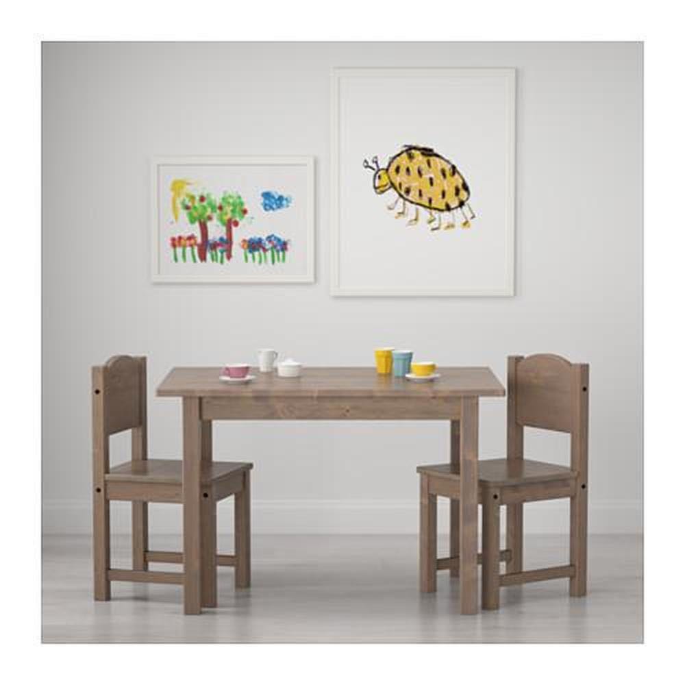 IKEA SUNDVIK CHILDREN'S TABLE 76X50 WITH 2 CHAIRS GREYBROWN, 兒童＆孕婦用品