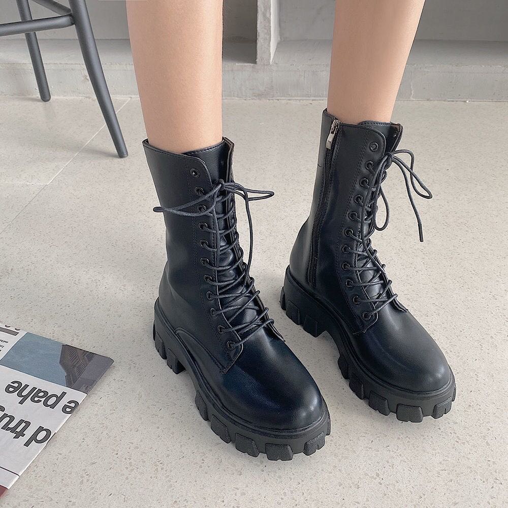 korean style thick heel combat boots Women s Fashion Footwear