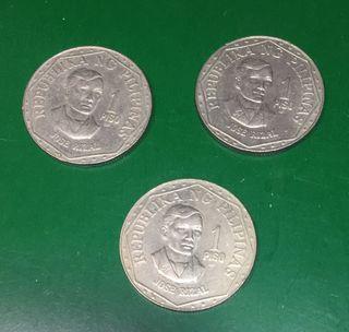 lot of 3 pcs 1980's Jose Rizal One 1 Peso Coin