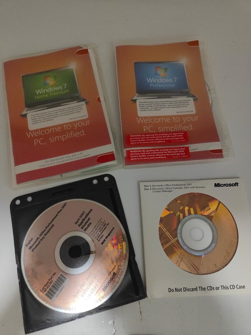 Microsoft OS Bundle (Category: Software) located in Singapore. Submitted by spacezone1688 (Listing ID 1124567323, Image 1). Description: Clearing Microsoft OS & Office Package. 1x Microsoft Window 7 Home 1x Microsoft Window 7 Professional 1x Office Student 2007 1x Office Pro 2007 Option 1. Window 7 Home with office student 2007 @ $50 Option 2. Window 7 Pro with office pro 2007 @ $50 ( Sold ).
