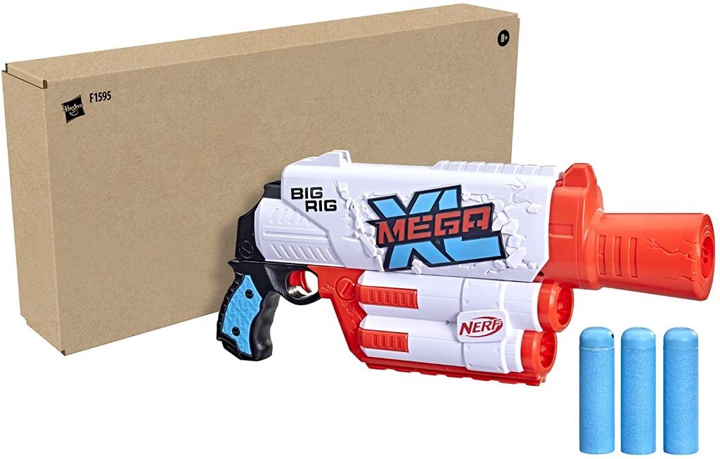 Nerf Mega XL Big Rig Blaster, Largest Nerf Mega Darts Ever, 3 Nerf Mega XL  Whistler Darts, XL Dart Blasting, Dart Storage - Nerf