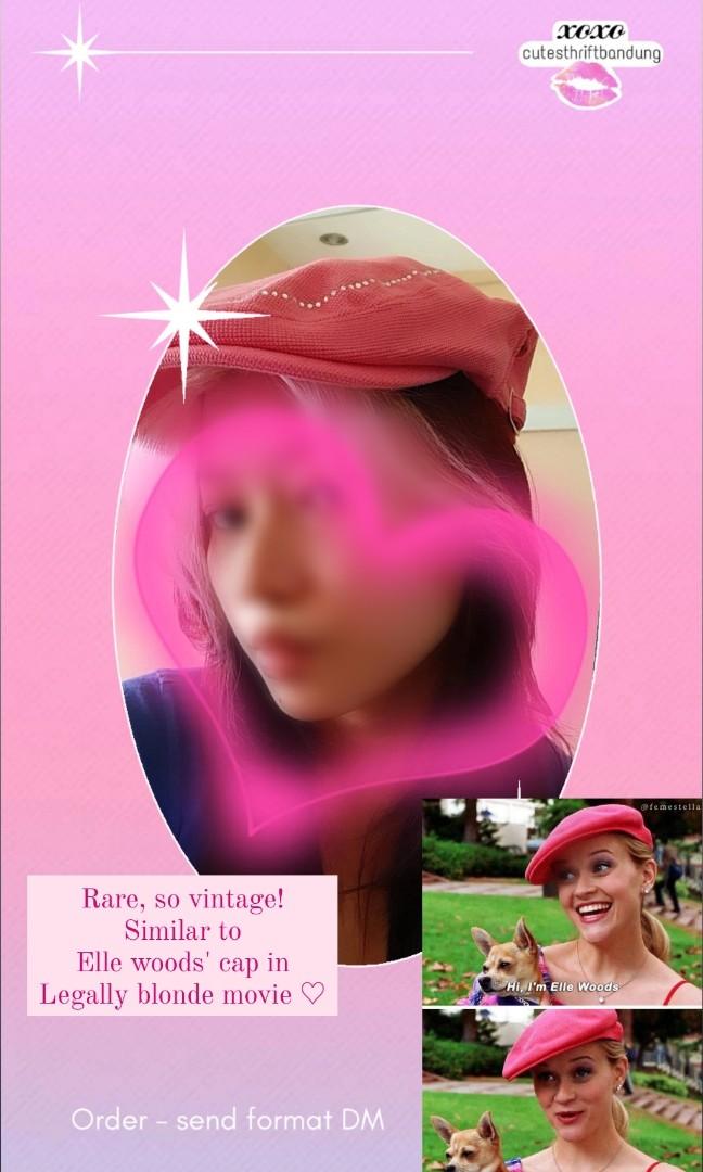 Pink y2k newsboy hat flat cap topi flat 
