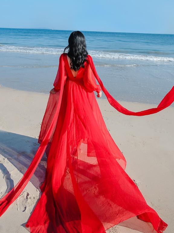 Red chiffon cape sales