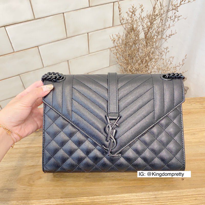 Preorder YSL Saint Laurent Medium Tri Quilted Envelope Flap Bag in Black, Luxury, Bags
