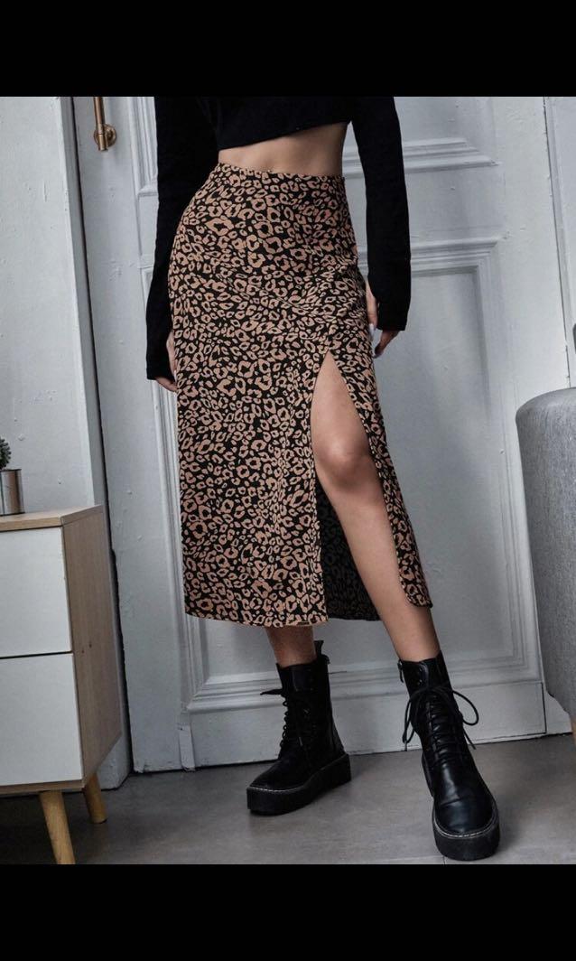 leopard midi skirt slit