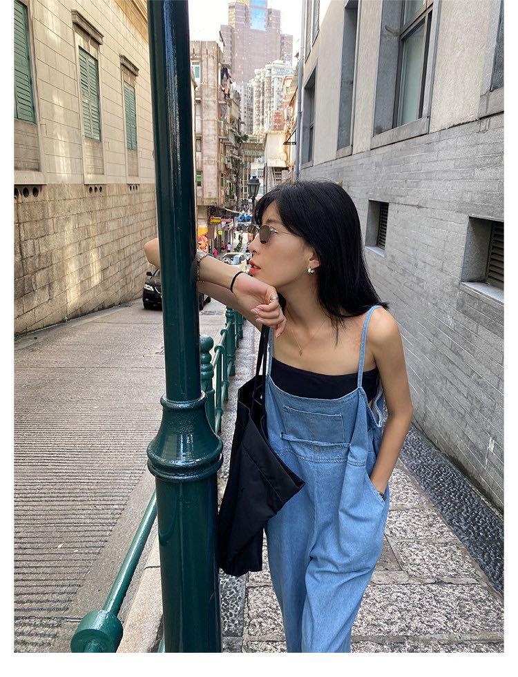 spaghetti strap denim overalls