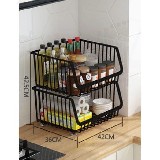 Stainless Steel Kitchen Trolley Basket Double Layer Shelf ...
