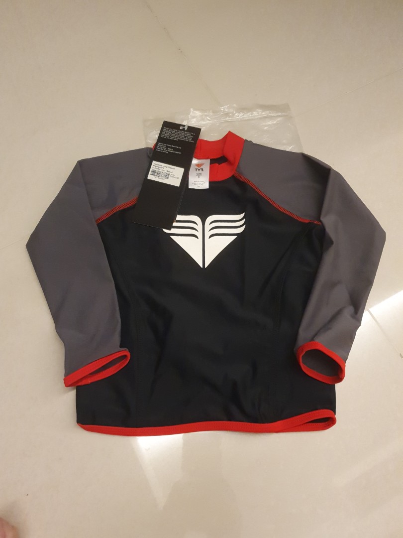 TYR swim black & red trimming rashguard long sleeve, Babies & Kids