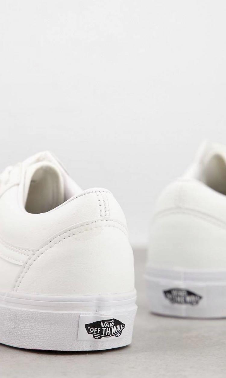 vans old skool faux leather trainers in white