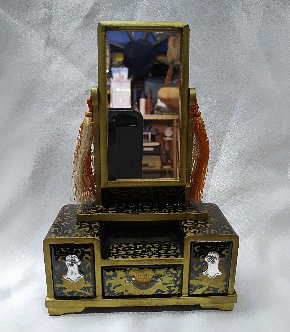 Vintage Japanese Vanity Table Mirror Wood Mini, Furniture & Home Living