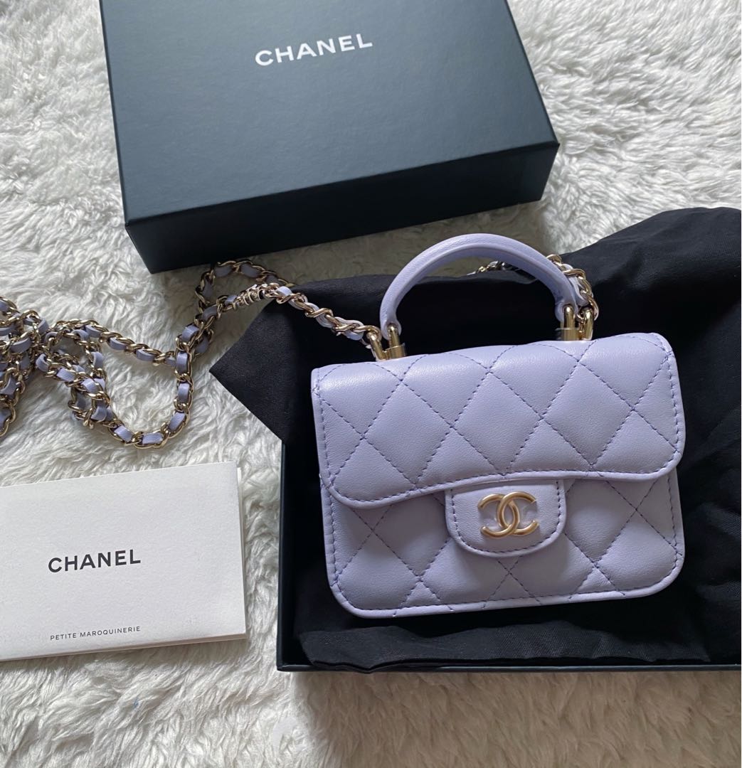 Chanel Mini Bag Flap Coin Purse with Chain, Light Purple handle clutch with  chain mini bags, Luxury, Bags & Wallets on Carousell