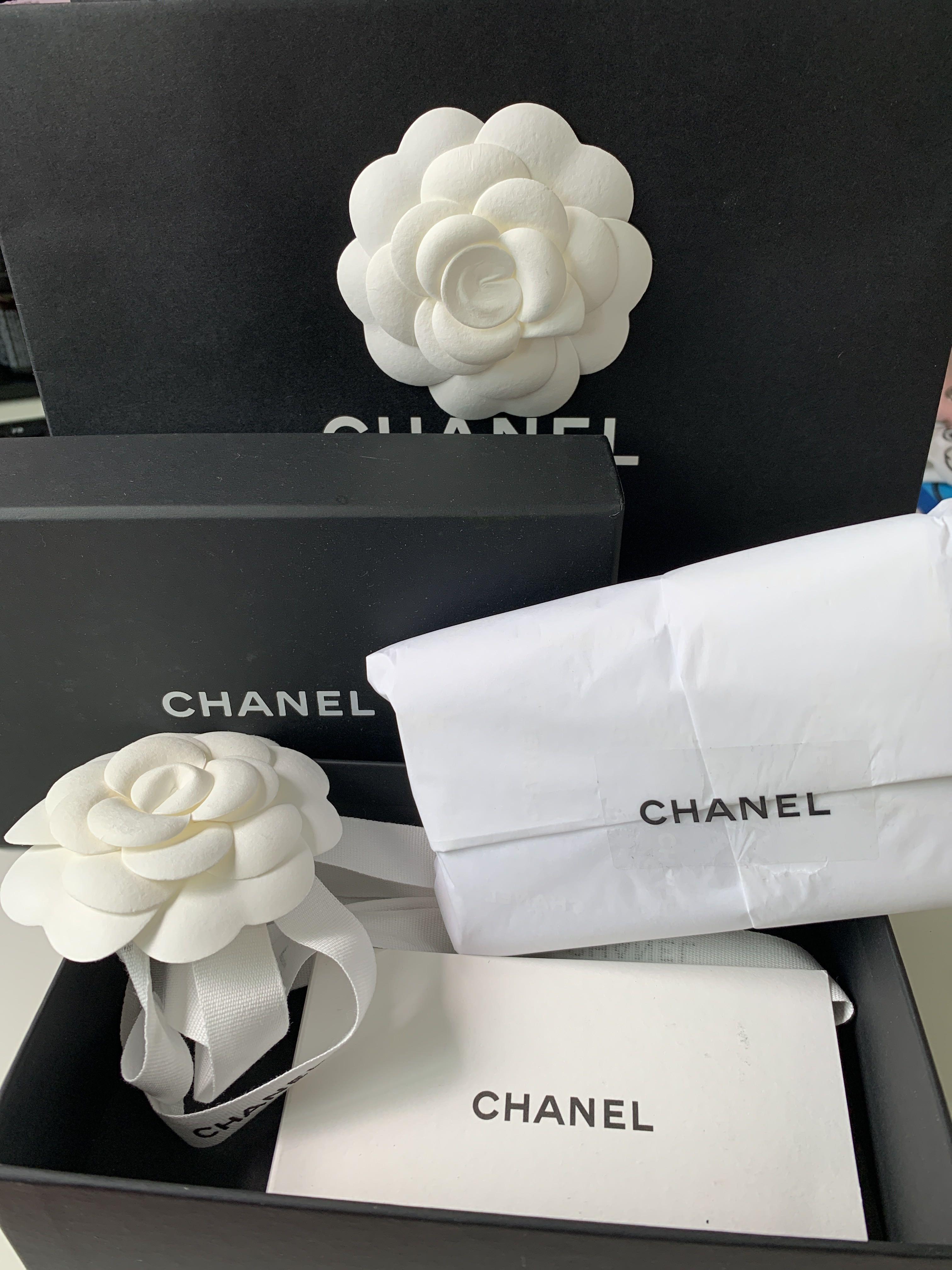 CHANEL, Bags, Authentic Chanel Shopping Bag W Camellia Flowerribbon Card  Holder 7x135x65