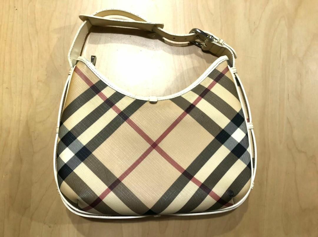 AUTHENTIC BURBERRY Nova Check Coated Canvas Barton Hobo Bag-White Size: 30  x 20 x 11cm Condition: /10, Luxury, Bags & Wallets on Carousell