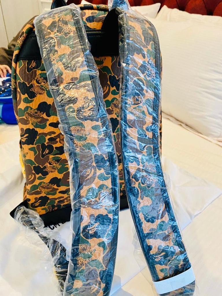 Large MCM x BAPE Stark Backpack in Camo Visetos BAPE Camo