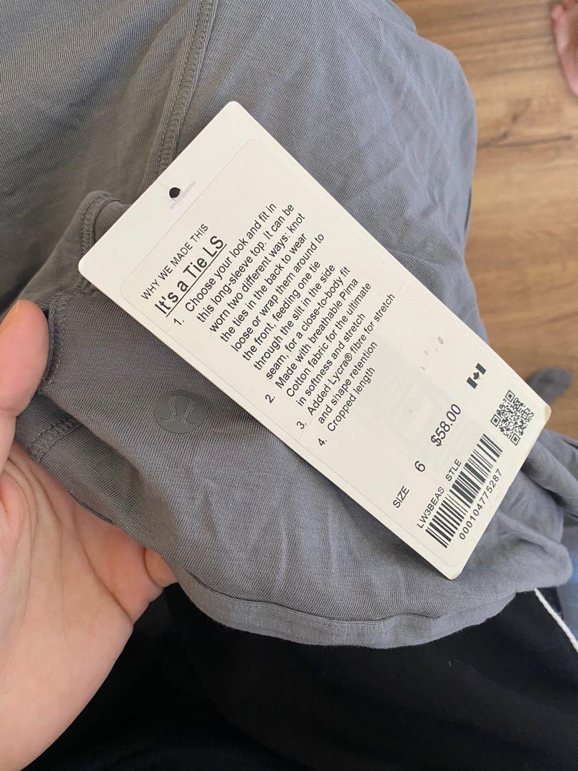 BNWT Lululemon it's a tie LS size 6 