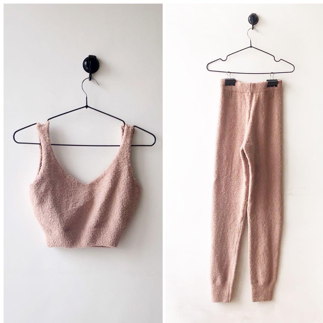 Brown Fuzzy Crop Top \u0026 Leggings Set 