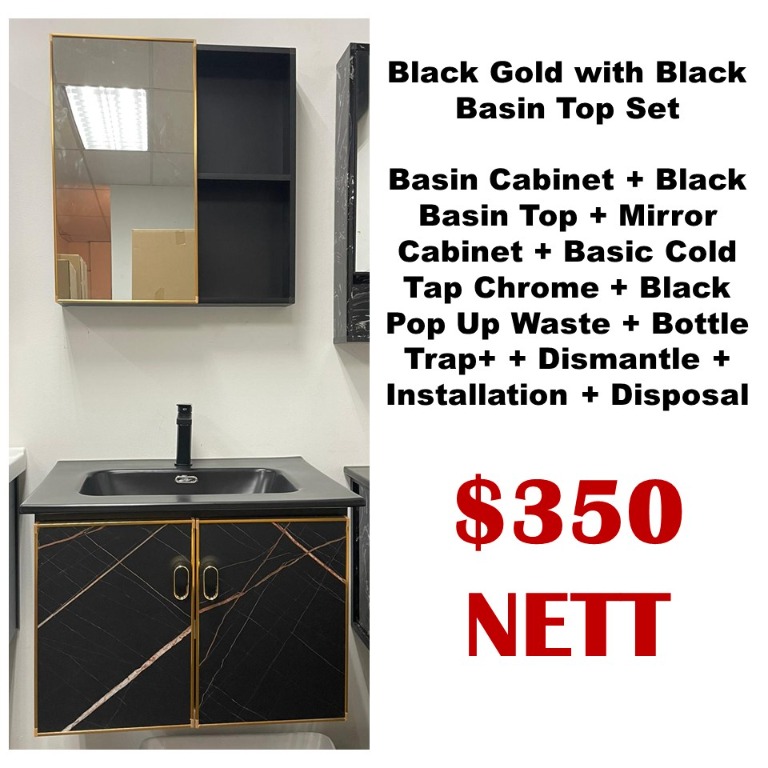 DEC PROMO! Black Gold Basin and Mirror Set + Dismantle