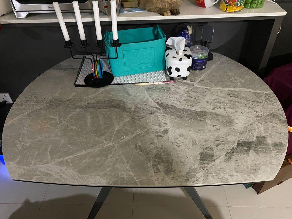 Extendable Marble Dining Table (Category: Tables & Sets) located in Singapore. Submitted by bobby7788 (Listing ID 1129045434, Image 1). Description: Marble dining table. Selling cause it’s taking up space and has no purpose for the extendable function. Well used. Condition 10/10 Height - 78cm Width - 87cm Length - 120cm (Before opening) 180cm (Fully open).