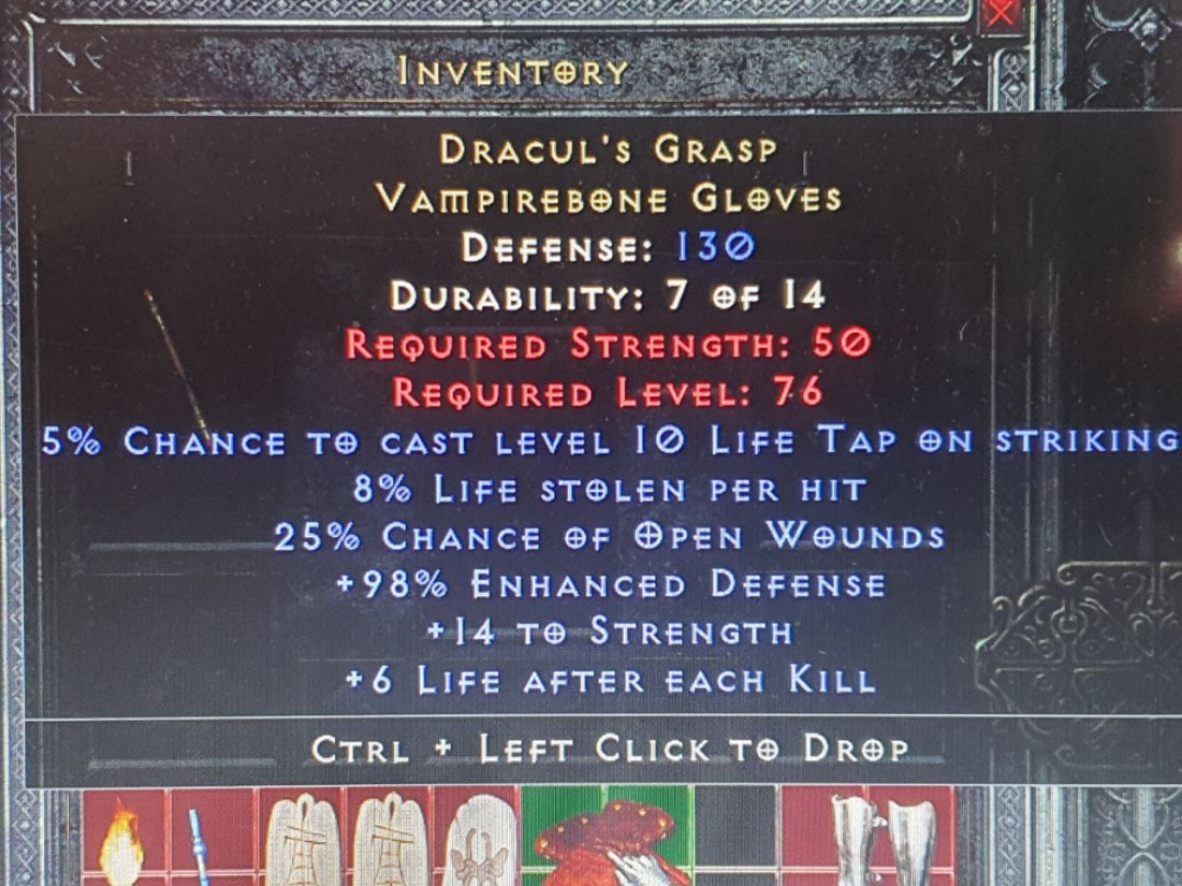 Dracul's Grasp Vampire Gloves D2R Diablo II Resurrected (Softcore) (PC