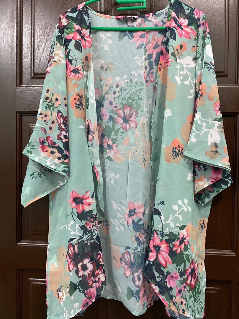 FREE POS FEITONG Women Chiffon Floral Kimono Loose Half Sleeve