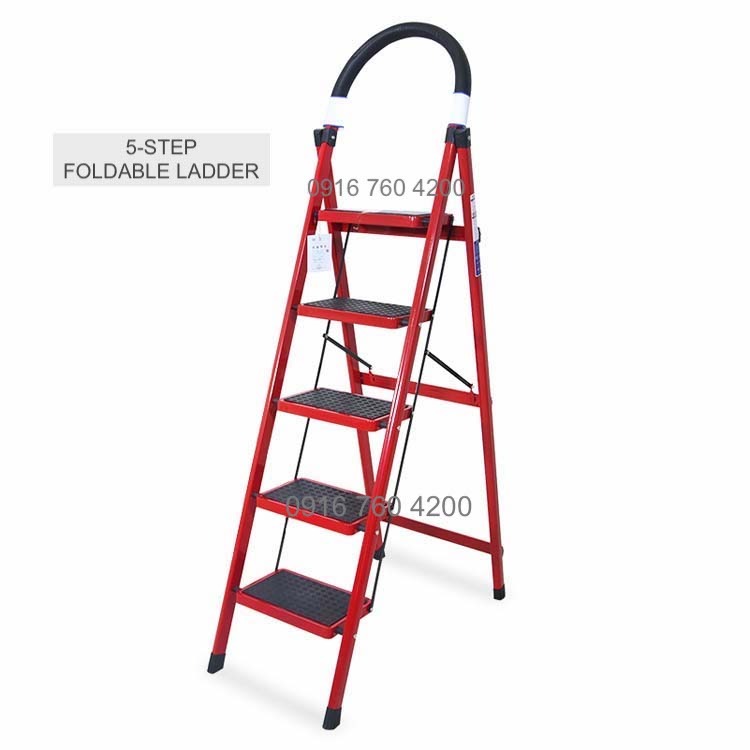 Foldable Red Ladder, 5-step, Furniture & Home Living, Home Improvement ...