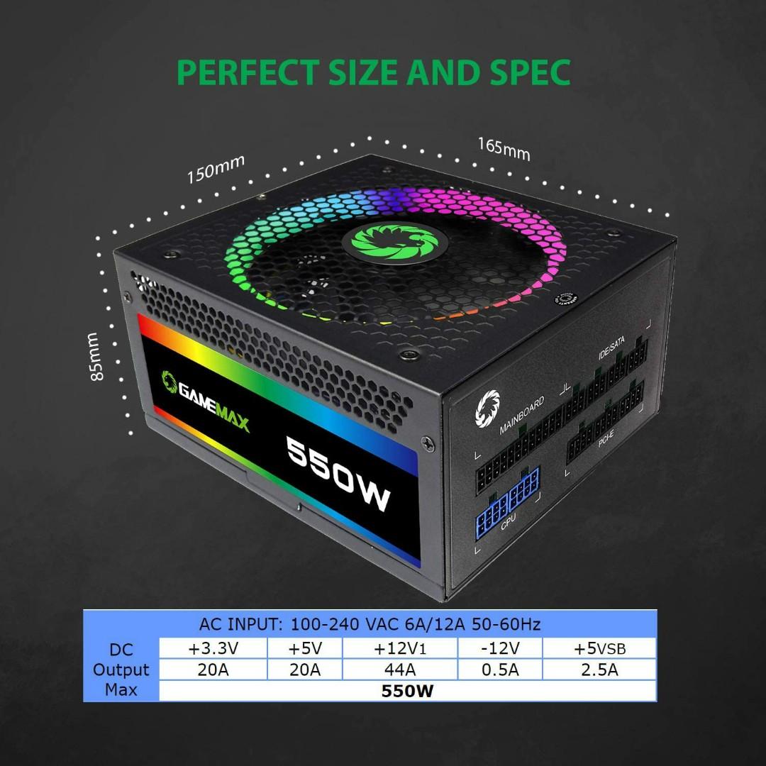 Fontes de Energia - Fonte Gamemax Modular 550W / ATX / 50-60Hz - 80 Plus  (RGB-550) - Chipset Informática