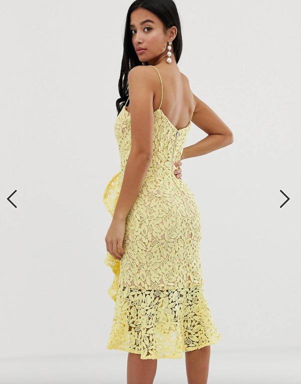 Jarlo Petite all over lace square neck ruffle mini dress in lemon