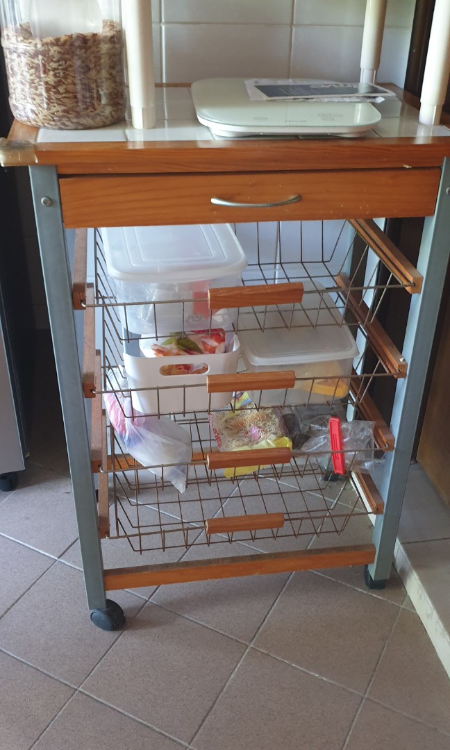 Kitchen shelves on wheels with tiled top, Furniture & Home Living, Furniture, Shelves,