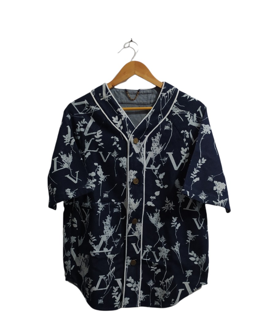 LV Leaf Denim Baseball Shirt, Men's Fashion, Tops & Sets, Tshirts