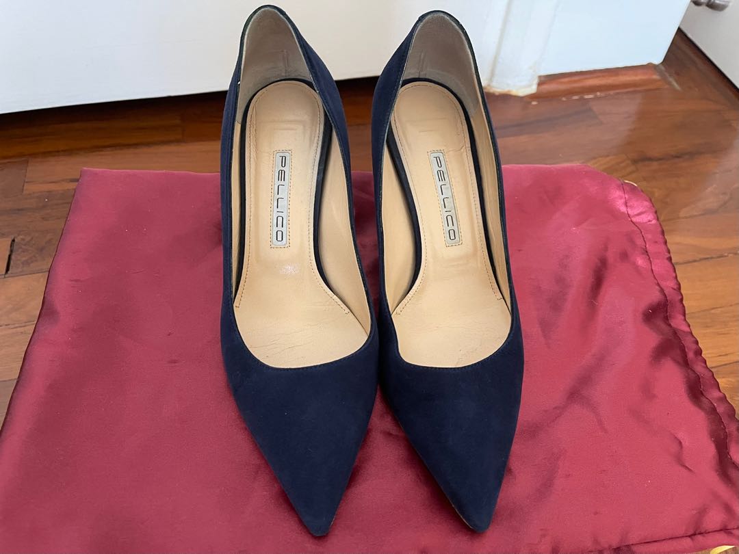 Pellico navy blue suede heels, 女裝, 鞋, 高跟鞋- Carousell