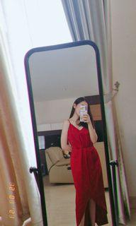 Red drape dress