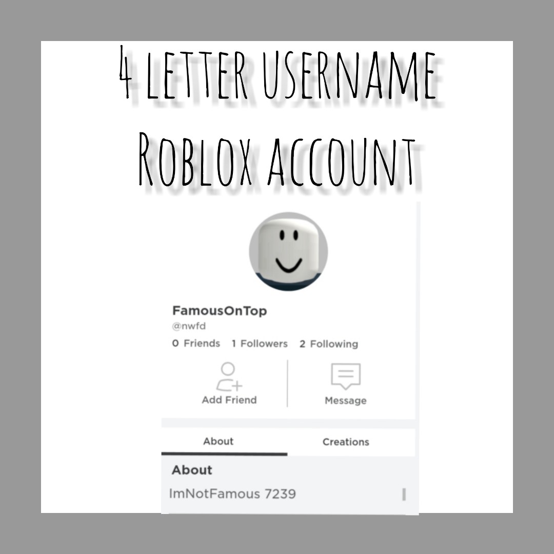 [ROBLOX] 4 Letter Username Account, Video Gaming, Gaming Accessories