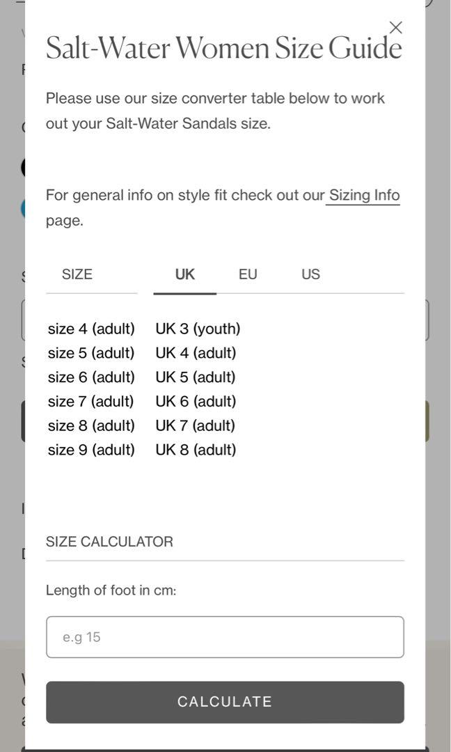 Saltwater sandals size guide outlet