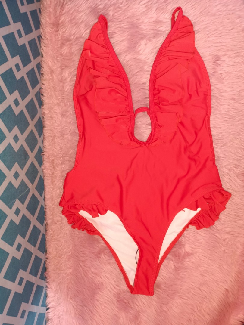 Shein Red One Piece Swimsuit Women S Fashion Swimwear Bikinis Swimsuits On Carousell