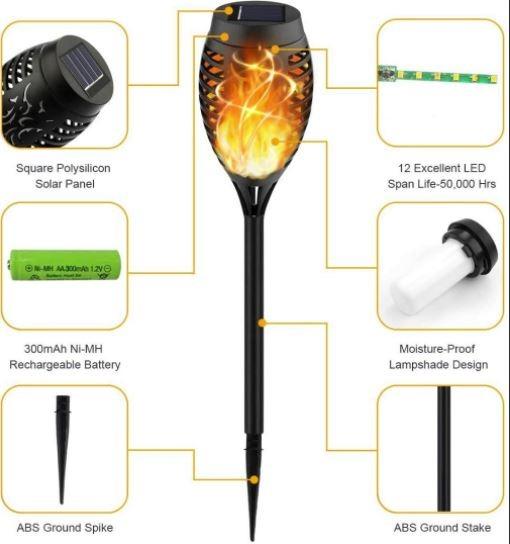 LITOM 12 Pcs Solar Torch Flame Dancing Light, IP65 Waterproof