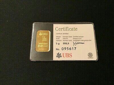 UBS卡片式純黃金金條5公克(有獨立編號)，金條，錢幣，紀念幣，幣~UBS純黃金金條五公克