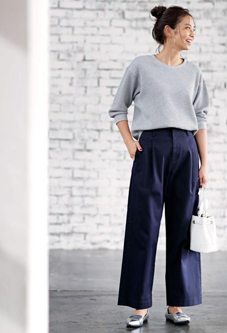 UNIQLO High Waist Chino Wide Leg Pants 