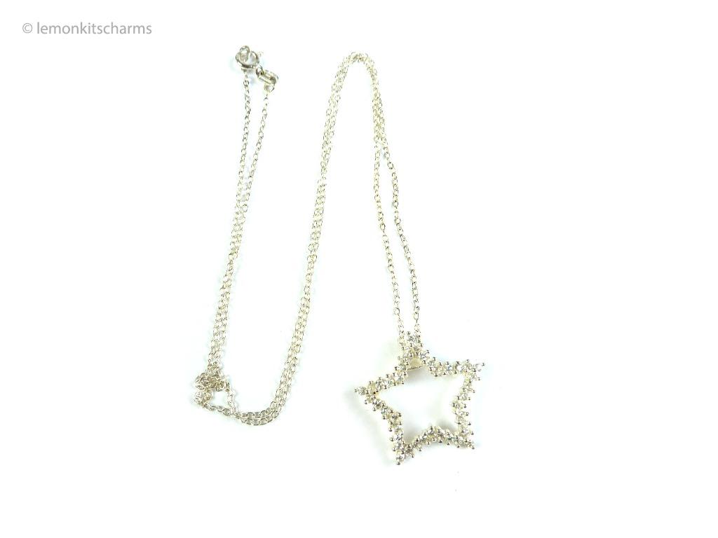 Vintage Solid 925 Silver Star CZ Necklace nk1272 ci
