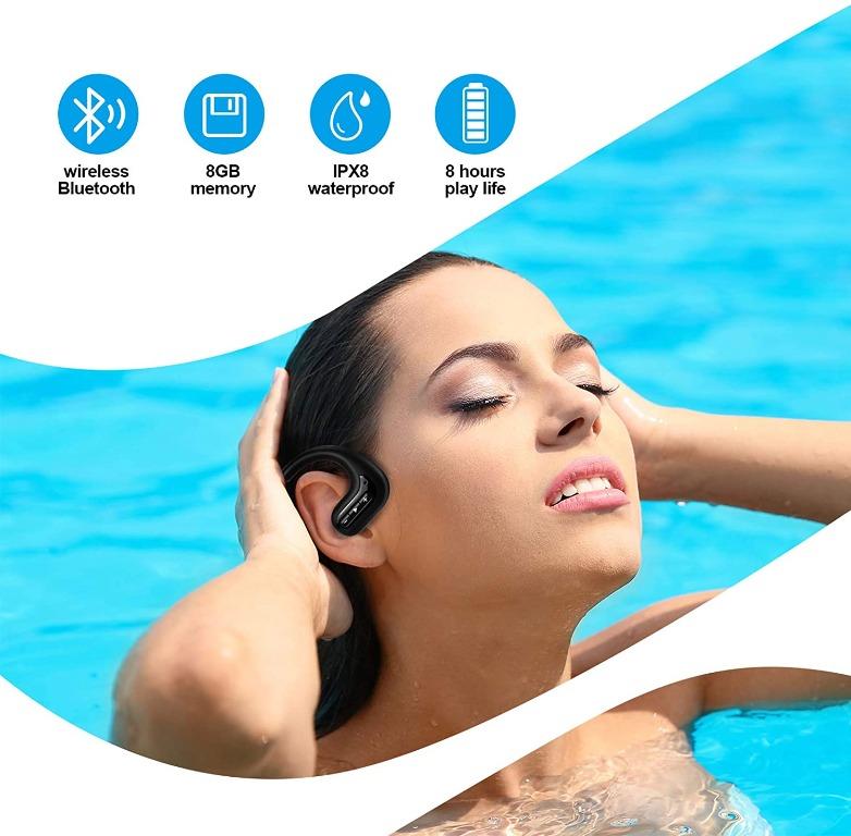 Waterproof Headphones for Swimming IPX8 8GB in Ear Wireless Earbuds Sport Wearable MP3 Player Headset with Noise Cancelling MIC for Running Cycling Workout Jogging Diving Water Black Audio Headphones ...