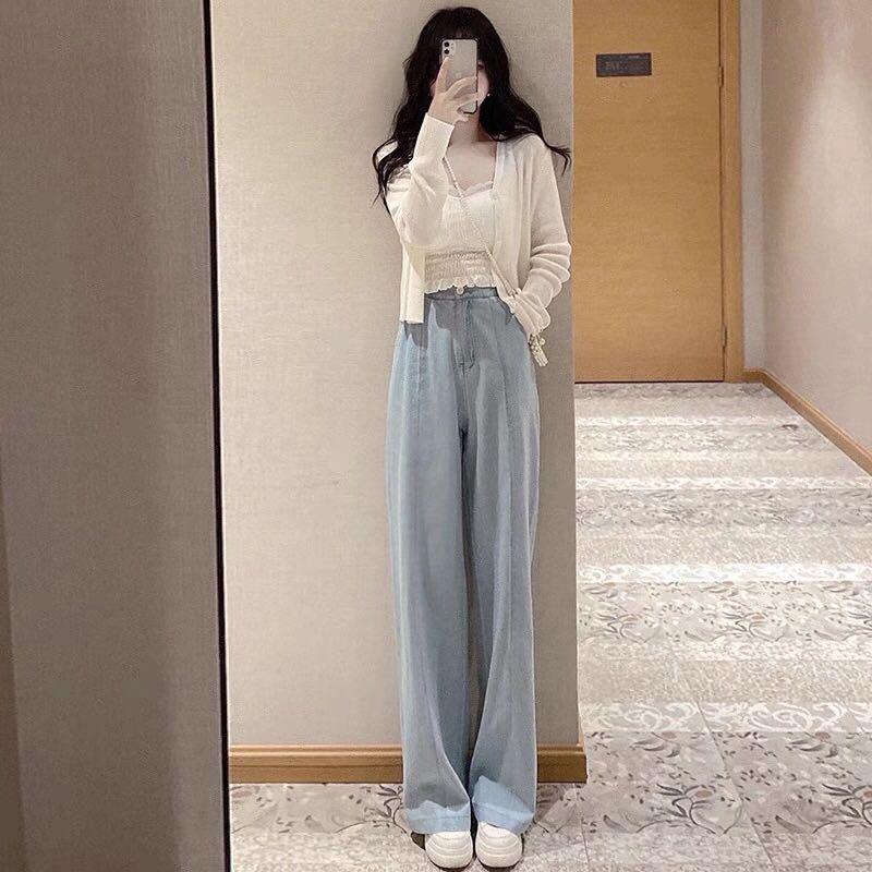 Wide-leg Trendy Pants Women洋气宽松时尚牛仔裤女, Women's Fashion