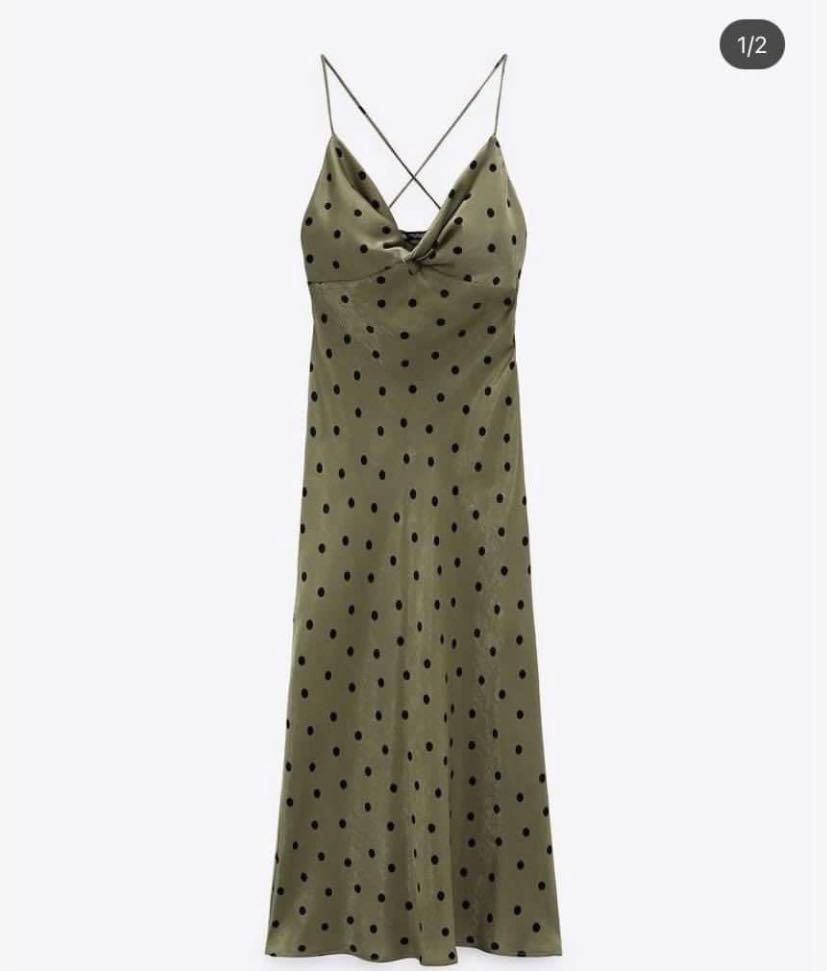 Green satin polka dot dress shop
