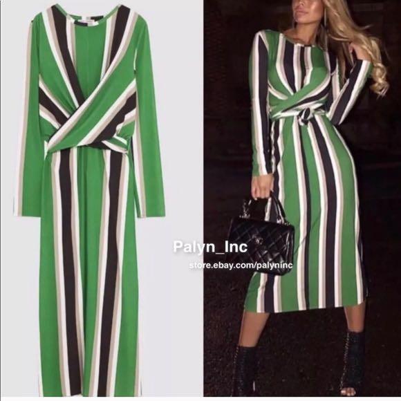 Zara green striped dress new arrivals