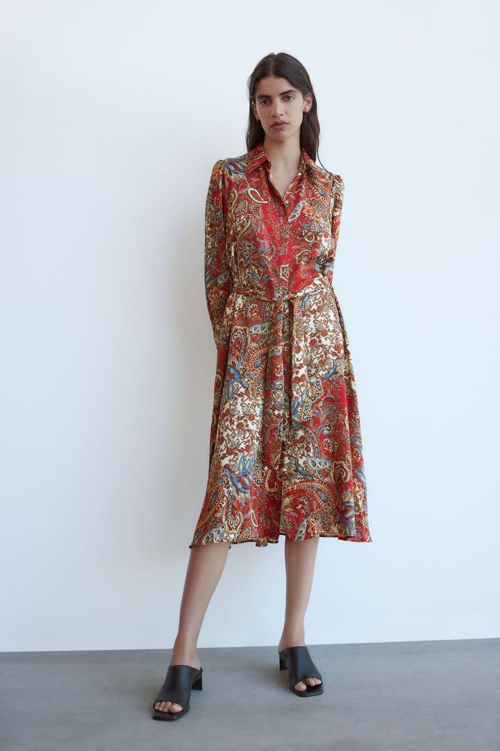 zara printed shirt dress ecru