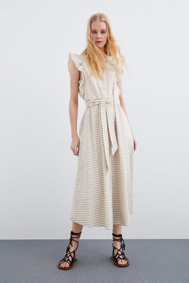 HOT Gaun Zara Check Midi Dress Zara Rustic Check Dress ZARA