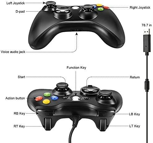 Wired Controller for Xbox 360, Xbox 360 Wired Game Controller Gamepad  Joystick for Xbox 360/360 Slim/PC Windows 7,8,10 with Dual Vibration and  Trigger