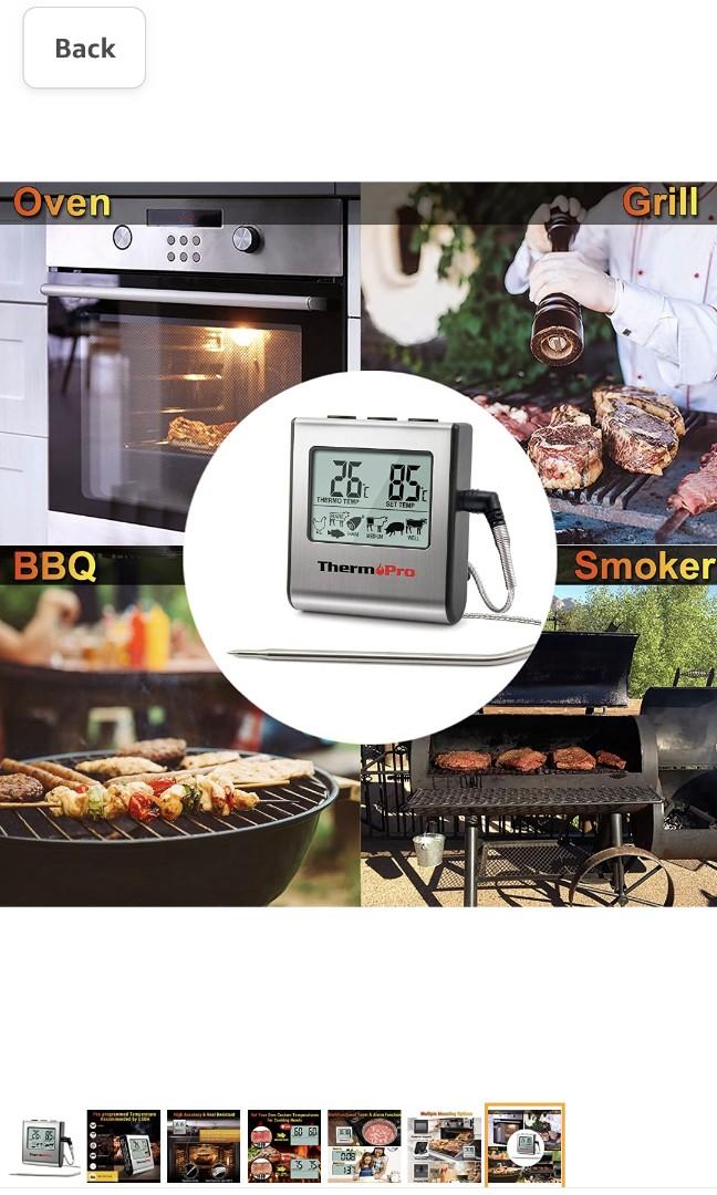  ThermoPro TP-16 Large LCD Digital Cooking Food Meat Smoker Oven  Kitchen BBQ Grill Thermometer Clock Timer with Stainless Steel Probe : Home  & Kitchen